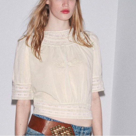 ZARA Round neck, short sleeve blouse with cuff detail. Matching embroidered - Picture 12 of 17